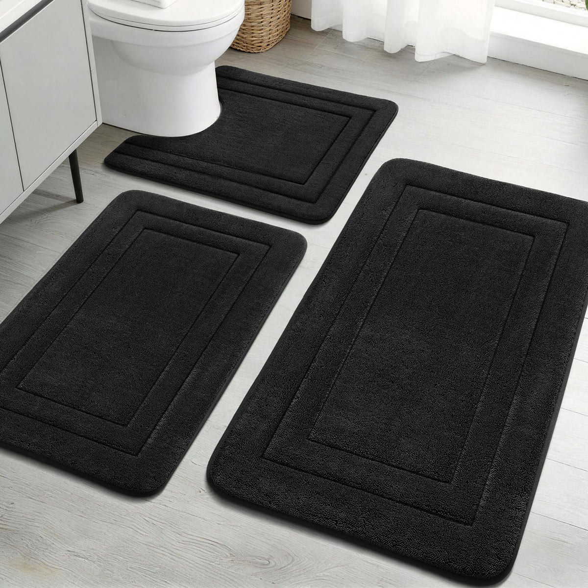 YIHOUSE 2-Piece Towel-Like Memory Foam Bathroom Rug Set, Dark Grey