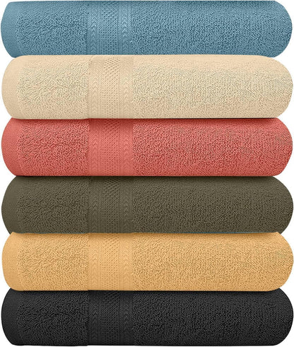 KAHAF COLLECTION 6 Pack Bath Towels Set (27 x 54 Inches) 100% Ring Spun Cotton, Lightweight, Quick Dry, Highly Absorbent Towels Multicolor, (27x54) Inches