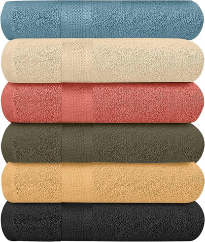KAHAF COLLECTION 6 Pack Bath Towels Set (27 x 54 Inches) 100% Ring Spun Cotton, Lightweight, Quick Dry, Highly Absorbent Towels Multicolor, (27x54) Inches