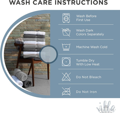 Villa Celestia 100% Cotton Bath Towel Set of 18-4 Bath Towels, 6 Hand Towels, 8 Wash Cloths, Sustainable, Soft, Highly Absorbent, Combed Cotton 18 Piece Set for Hotels, Spa, Bathroom, Dorm, Blue