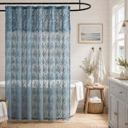 TUDECO Black Lace Shower Curtain with Valance, Gothic Style, 72 x 72 Inch