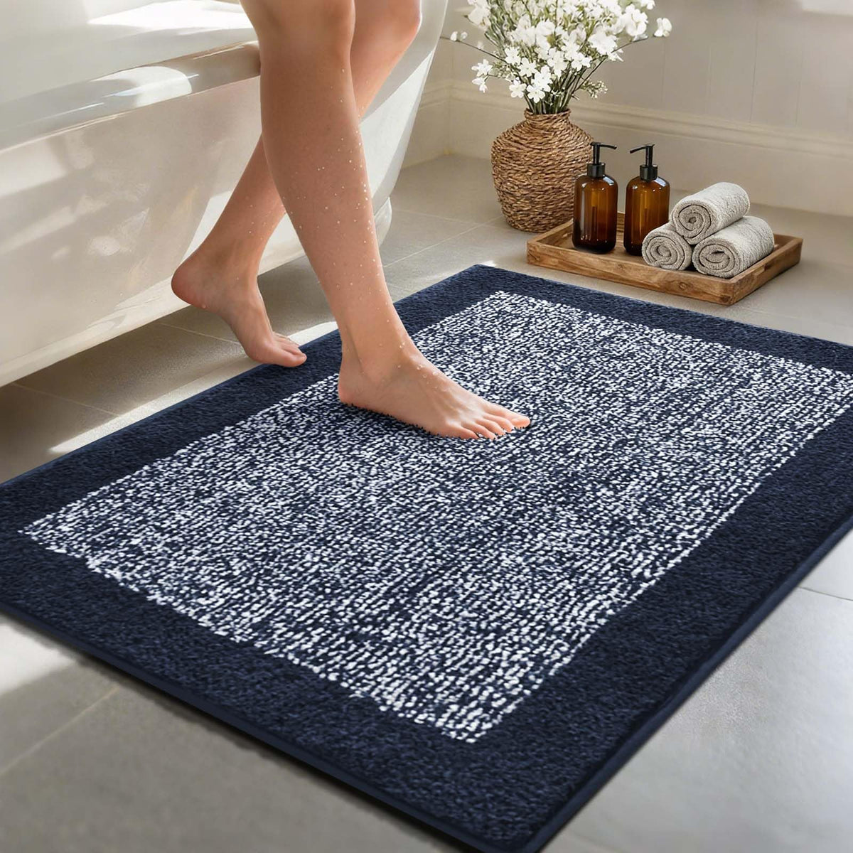 Long 2x4 Ft (48''x24'') Bathroom Rugs, Non Slip Washable Bath Mat Grey