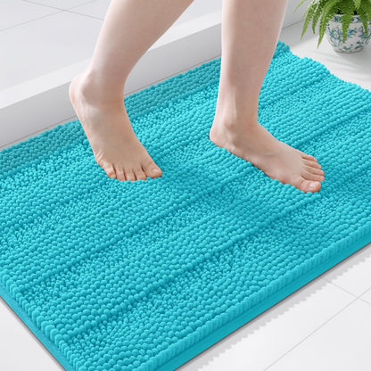 Grandaily Chenille Striped Bathroom Rugs 36x24, Extra Thick and Absorbent Bath Mats, Non-Slip Soft Plush Shaggy Shower Carpet, Machine Wash Dry, Bath Rug for Bathroom, (Large, Light Grey)