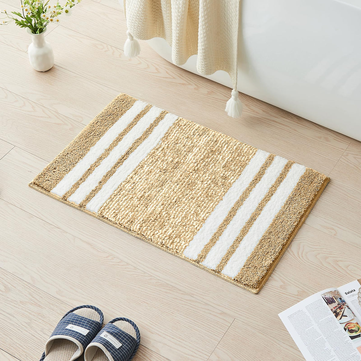 CozeCube Navy Blue Bath Mat 24"x16" Non Slip Washable Rug