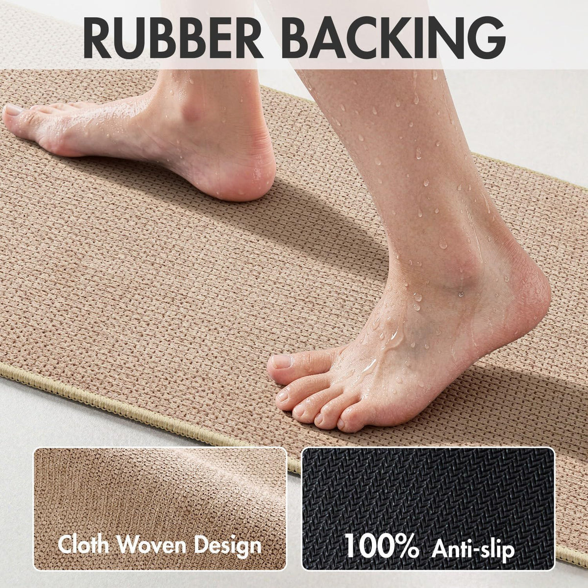 MIULEE Bathroom Rugs Set 2 Pieces, Thin Bath Mats Beige 17"x27"+20"x32"