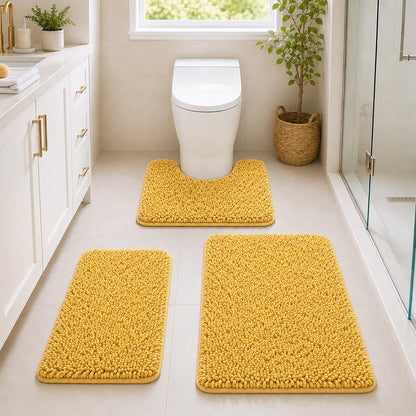 Bathroom Rugs Set Non Slip 3 Piece Bath Mat Washable Chenille Bath Rugs with PVC Backing Bath Carpet,Absorbent Bathroom Mats with Toilet Rug,Bath Mats for Bathroom,Bedroom, Kitchen,Tub,Home Decor