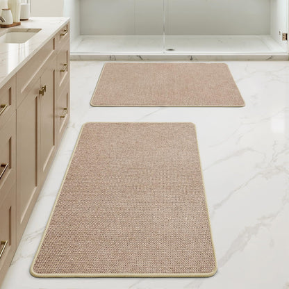 MIULEE Bathroom Rugs Set 2 Pieces, Thin Bath Mats Beige 17"x27"+20"x32"