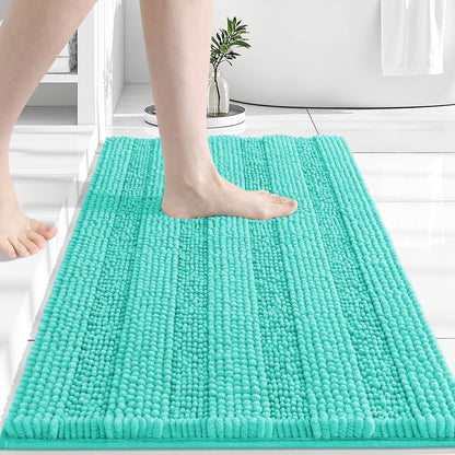Grandaily Chenille Striped Bathroom Rugs 36x24, Extra Thick and Absorbent Bath Mats, Non-Slip Soft Plush Shaggy Shower Carpet, Machine Wash Dry, Bath Rug for Bathroom, (Large, Light Grey)
