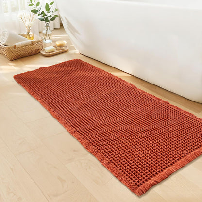 Waffle Bath Mat, Boho Bathroom Rugs Non Slip Washable, 18" x 30"