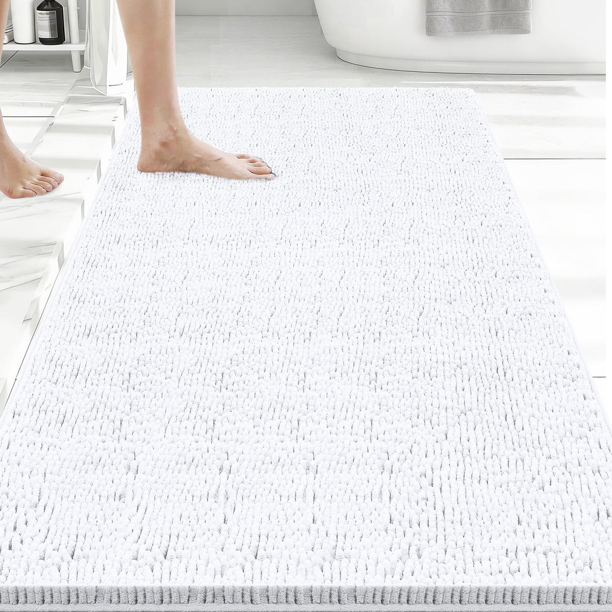 Bcoimo Bath Rug Mat,Sage Chenille High Absorbent Long Bathroom Runner Rugs