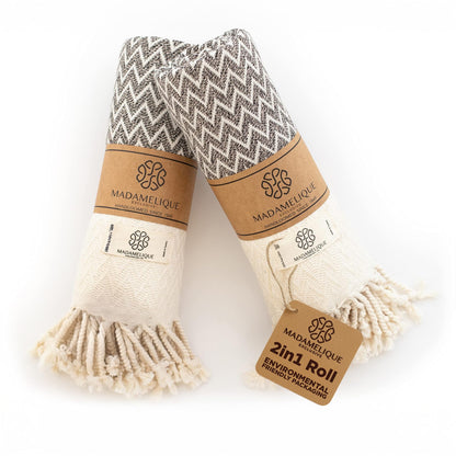 Madamelique Exclusive Hand Towels Set of 2-18 x 40 Inches - Decorative Bathroom Peshtemal Towel for Hand, Face, Hair, Yoga, Tea, Dishcloth, Kitchen and Bath - 100% Pure Cotton (Biscuit)