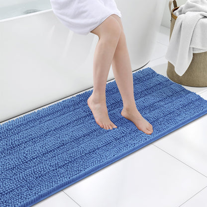 Grandaily Chenille Striped Bathroom Rugs 36x24, Extra Thick and Absorbent Bath Mats, Non-Slip Soft Plush Shaggy Shower Carpet, Machine Wash Dry, Bath Rug for Bathroom, (Large, Light Grey)