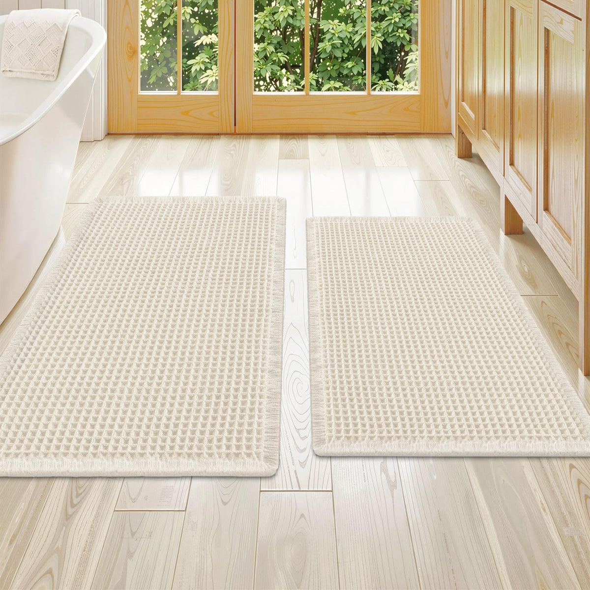 Smiry Waffle Bathroom Rugs Sets 2 Piece (30x20+24x16, Brown)