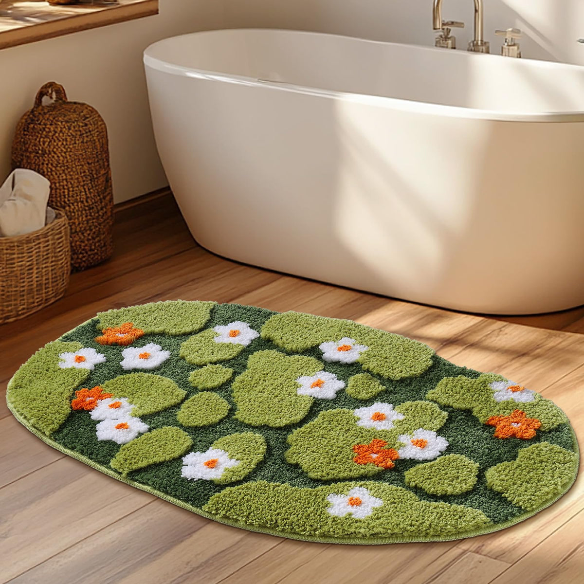 Green Floral Moss Bathroom Rug Bath Mat Soft Cute Rugs 20"x32"