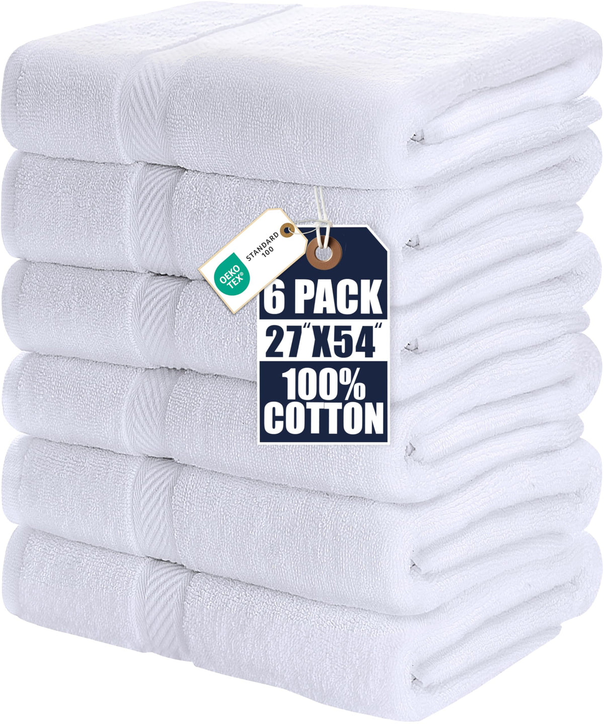 Utopia Towels 6 Pack Medium Bath Towels, 24x48 in, 500 GSM Cotton, White