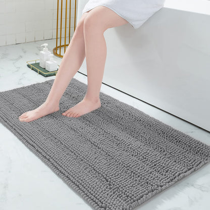 Grandaily Chenille Striped Bathroom Rugs 36x24, Extra Thick and Absorbent Bath Mats, Non-Slip Soft Plush Shaggy Shower Carpet, Machine Wash Dry, Bath Rug for Bathroom, (Large, Light Grey)