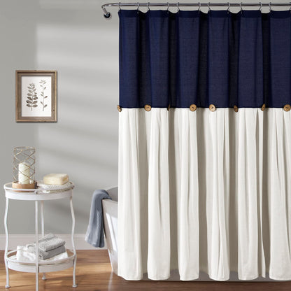 Lush Decor Linen Button Shower Curtain, 72" W x 72" L, Linen - Neural Shower Curtain Fabric - Bathroom Curtain - Farmhouse Bathroom Decor
