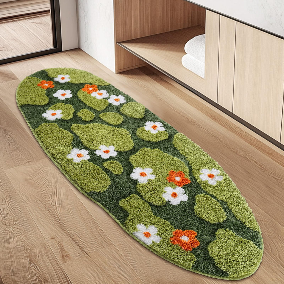 Green Floral Moss Bathroom Rug Bath Mat Soft Cute Rugs 20"x32"