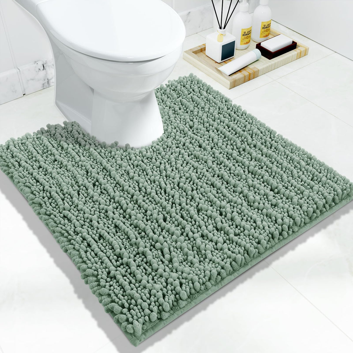 Yimobra Bathroom Rugs Non Slip Washable 32x20 Inch - Ultra Soft Absorbent Chenille Bath Mat, Quick Dry Shaggy Floor Carpet for Tub Shower, Gray Home Decor Accessories