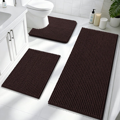 OLANLY Bathroom Rugs Sets 3 Piece, Super Soft Absorbent Chenille Bath Mats and U-Shaped Toilet Rug, Quick Dry, Home Decor, Bath Mat Set for Bathroom (24"x16"+24"x20"+30"x20", Grey)