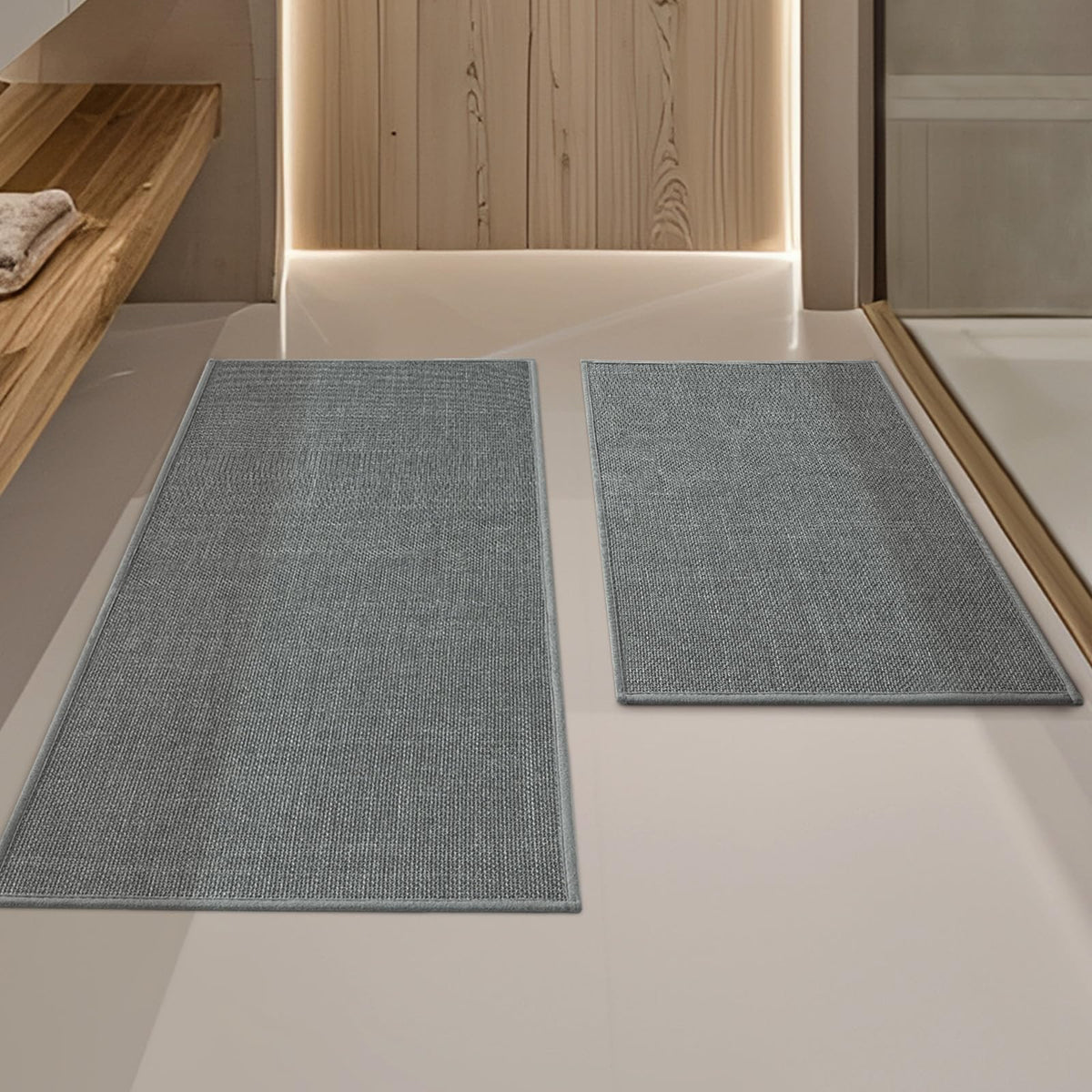 YIHOUSE Bathroom Rugs Thin Bath Mat Sets 2 Pieces Quick Dry,Beige
