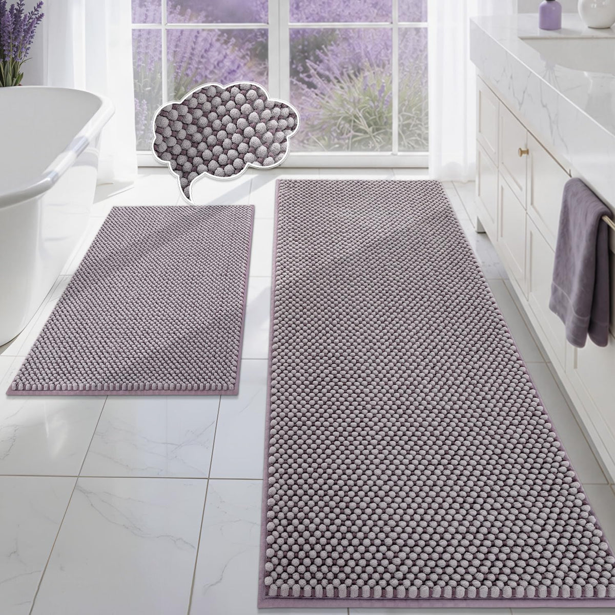 BSICPRO Bathroom Rugs Set 2 Piece, Light Blue, 20"x32" + 16"x24"