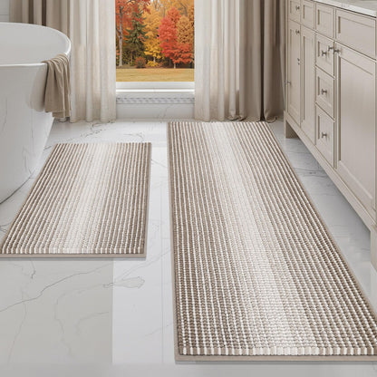 BSICPRO Bathroom Rugs Sets 2 Piece, Non Slip Striped Bath Mats, Fog Blue