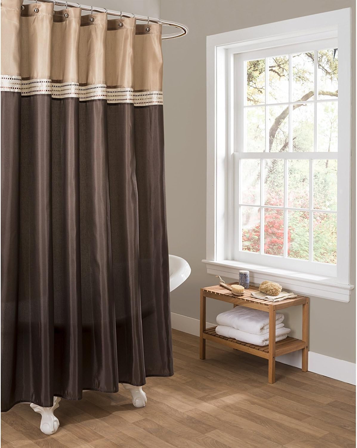 Lush Decor Terra Shower Curtain Single 72" W x 72" L Beige & Brown - Fabric Shower Curtains for Bathroom - Neutral Bathroom Curtain - Modern Glam Décor