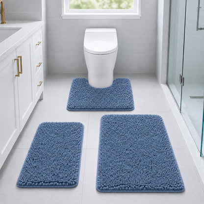 Bathroom Rugs Set Non Slip 3 Piece Bath Mat Washable Chenille Bath Rugs with PVC Backing Bath Carpet,Absorbent Bathroom Mats with Toilet Rug,Bath Mats for Bathroom,Bedroom, Kitchen,Tub,Home Decor