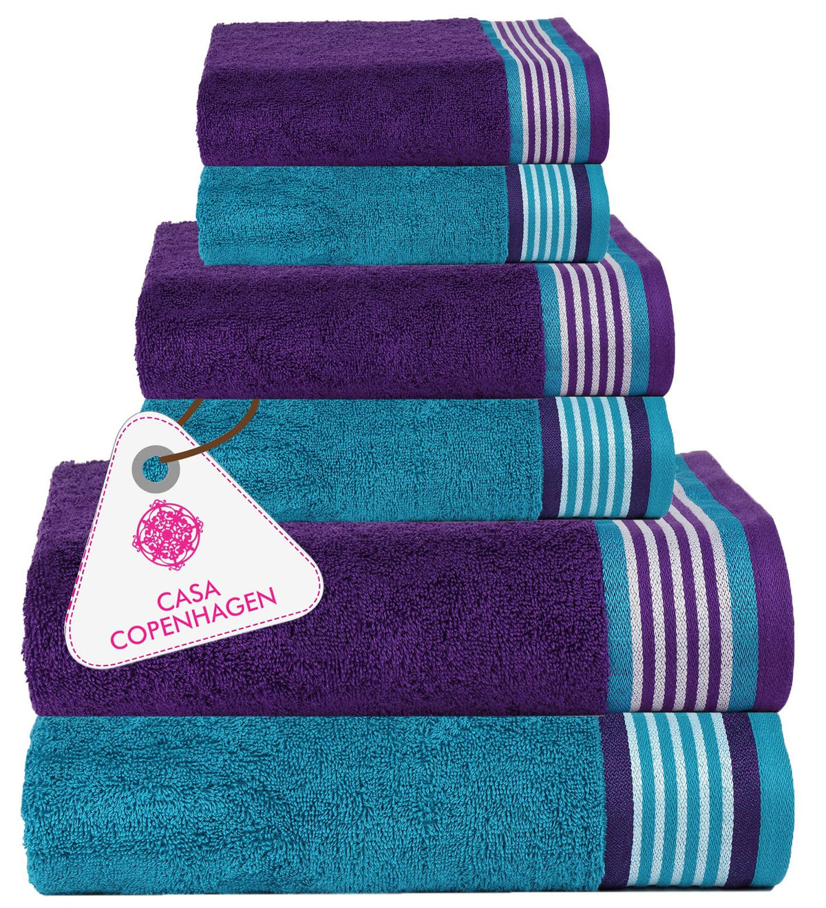 CASA COPENHAGEN Solitaire 6 Pieces Towel Set- Midnight Black, 600 GSM 2 Bath Towel 2 Hand Towel 2 Washcloth, Designed in Denmark Made of Soft Egyptian Cotton for Bathroom, Kitchen & Shower