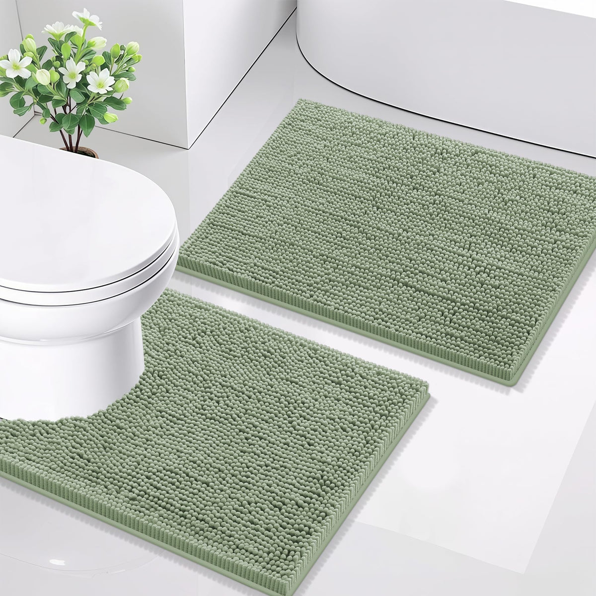 Smiry Chenille Bathroom Rugs Sets 2 Piece (30x20+24x16, Black)