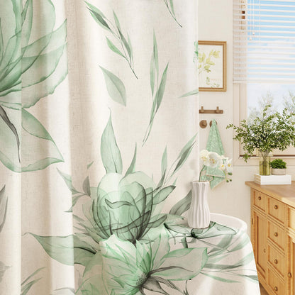 Blue Boho Floral Shower Curtain, Watercolor Botanical Design, 72 x 72