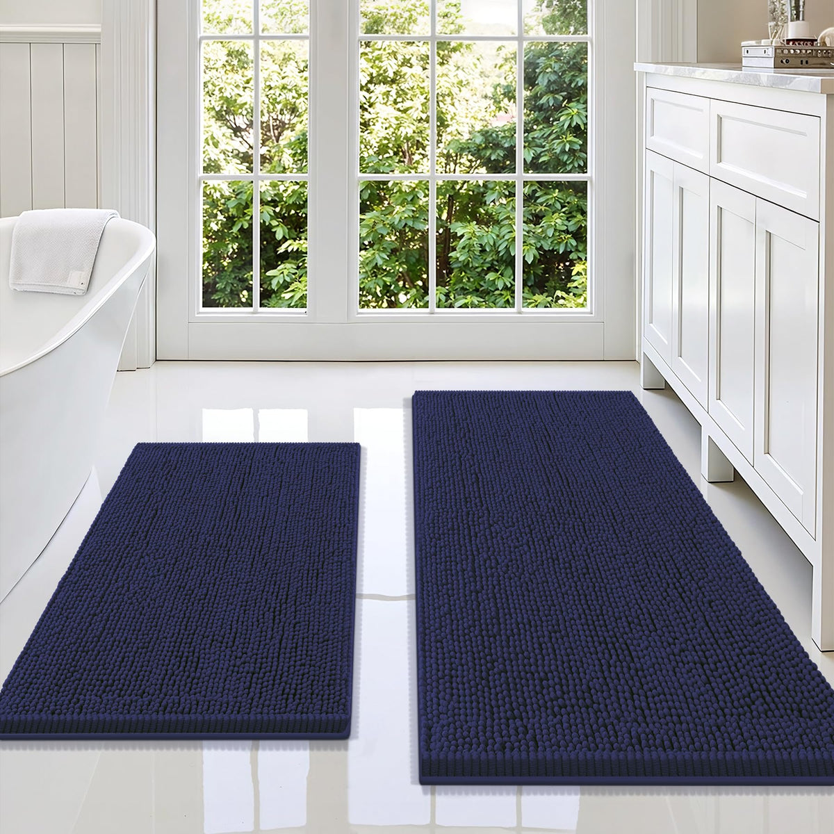 Smiry Chenille Bathroom Rugs Sets 2 Piece (30x20+24x16, Black)