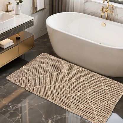 ZALL Tan Waffle Bath Mat,Super Absorbent Non Slip Bathroom Rug,Brown 18x30inch,Machine Washable Ultra Soft Floor Mats