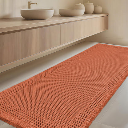 Upgrade Waffle Bath Mat Set 2 Piece, Boho Bathroom Rugs Absorbent Non Slip, Ultra Soft Bathroom Mat, Machine Washable Knit Bath Rugs with Herringbones for Bathroom, Bedroom, Kitchen, Shower, White