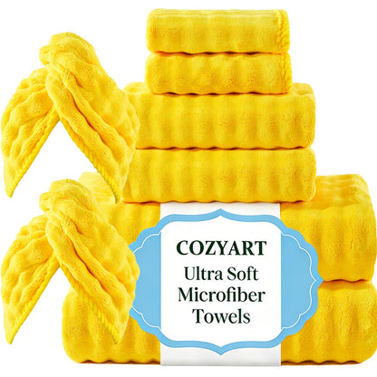 COZYART Lint Free 8 Pcs Bathroom Towels Set Ultra Soft Microfiber Orange