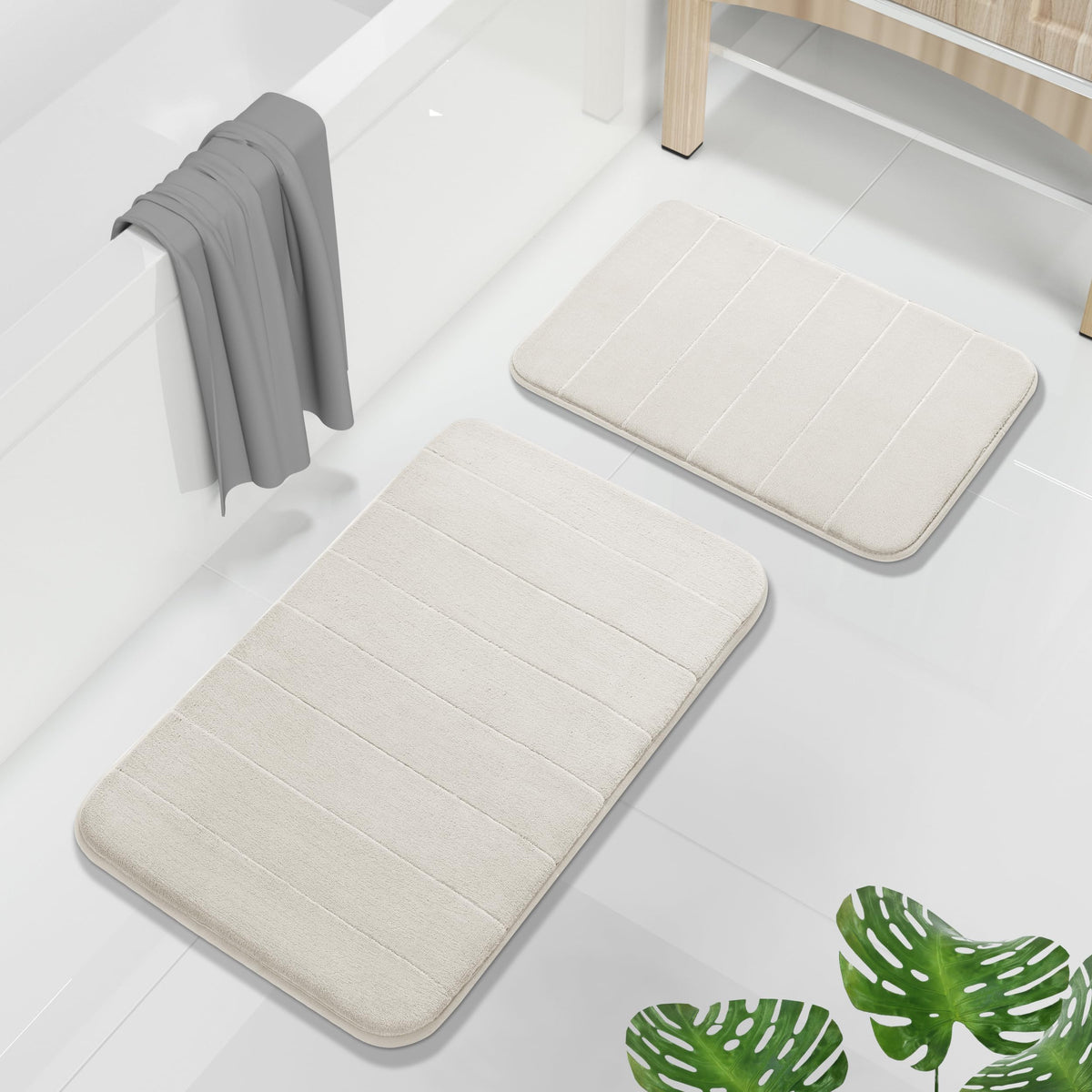 Yimobra Memory Foam Bathroom Rugs Sets 2 Piece - Super Soft Absorbent Quick Dry Bath Mat Set, Machine Washable Non Slip Floor Carpet for Tub Shower & Single Sink (17x24 & 31.5x20 Inch, Black)