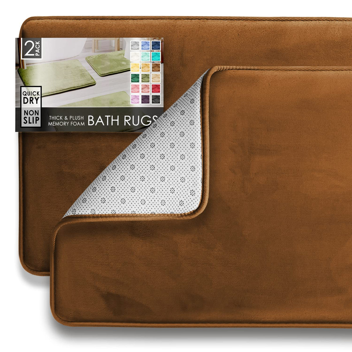 Clara Clark 3 Piece Bathroom Rugs Bath Mat Set, Velvet Memory Foam Bath Mats for Bathroom - Non-Slip, PVC Backing Bath Rugs, Washable - Dries Quickly, Green