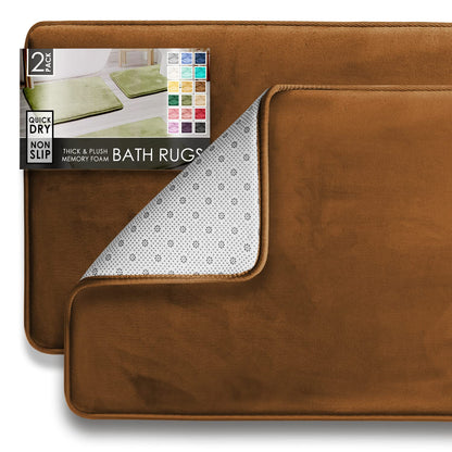 Clara Clark 3 Piece Bathroom Rugs Bath Mat Set, Velvet Memory Foam Bath Mats for Bathroom - Non-Slip, PVC Backing Bath Rugs, Washable - Dries Quickly, Green