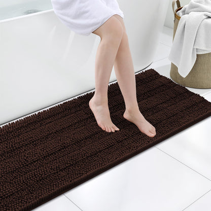 Grandaily Chenille Striped Bathroom Rugs 36x24, Extra Thick and Absorbent Bath Mats, Non-Slip Soft Plush Shaggy Shower Carpet, Machine Wash Dry, Bath Rug for Bathroom, (Large, Light Grey)