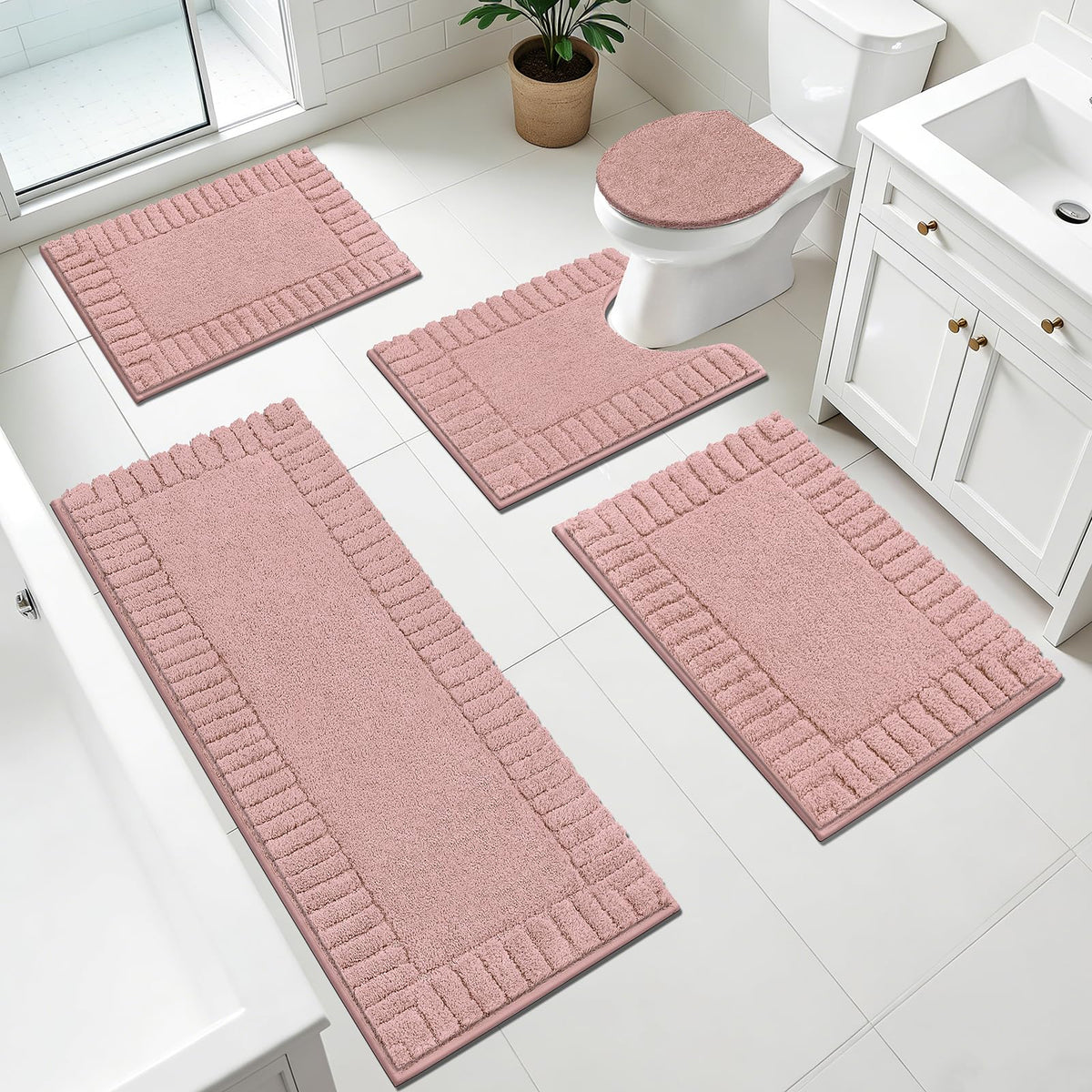 Pauwer Bathroom Rugs Sets 3 Piece, Microfiber Bath Mat Set, Dark Grey
