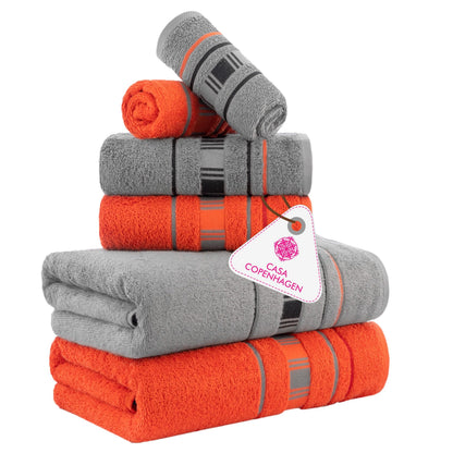 CASA COPENHAGEN Solitaire 6 Pieces Towel Set- Midnight Black, 600 GSM 2 Bath Towel 2 Hand Towel 2 Washcloth, Designed in Denmark Made of Soft Egyptian Cotton for Bathroom, Kitchen & Shower