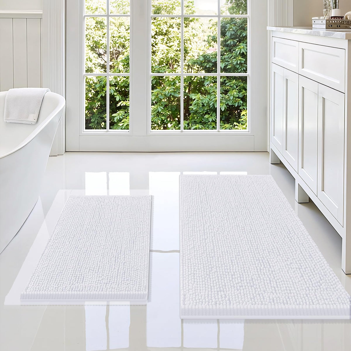 Smiry Chenille Bathroom Rugs Sets 2 Piece (30x20+24x16, Black)