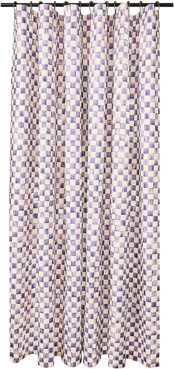 MACKENZIE-CHILDS Shower Curtain, Washable Fabric Shower Curtain for Bathroom Decor, 72" x 72", Purple-and-White Violet Check
