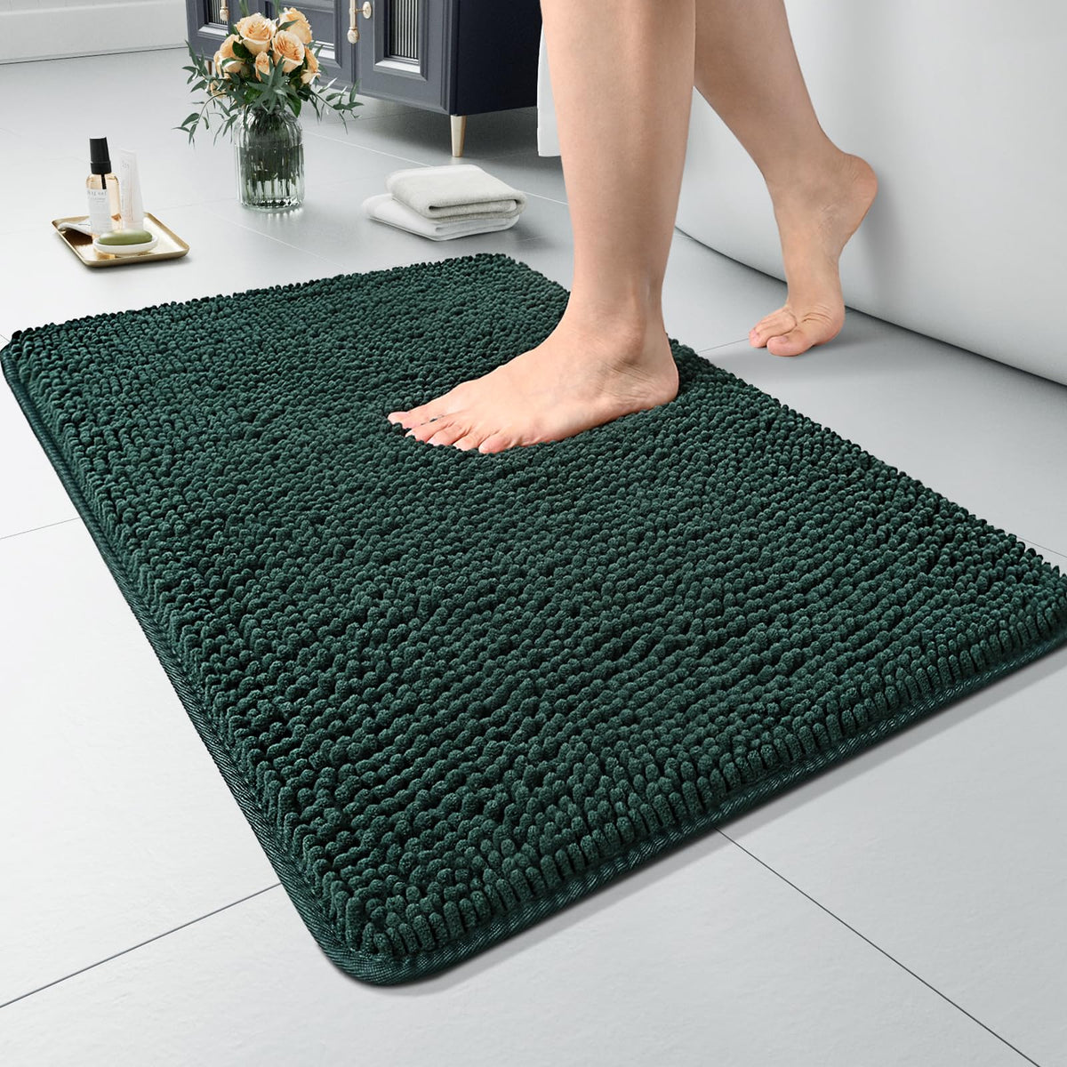 LOCHAS Luxury Bathroom Rug Shaggy Bath Mat 24 x 60 Inch, Gray