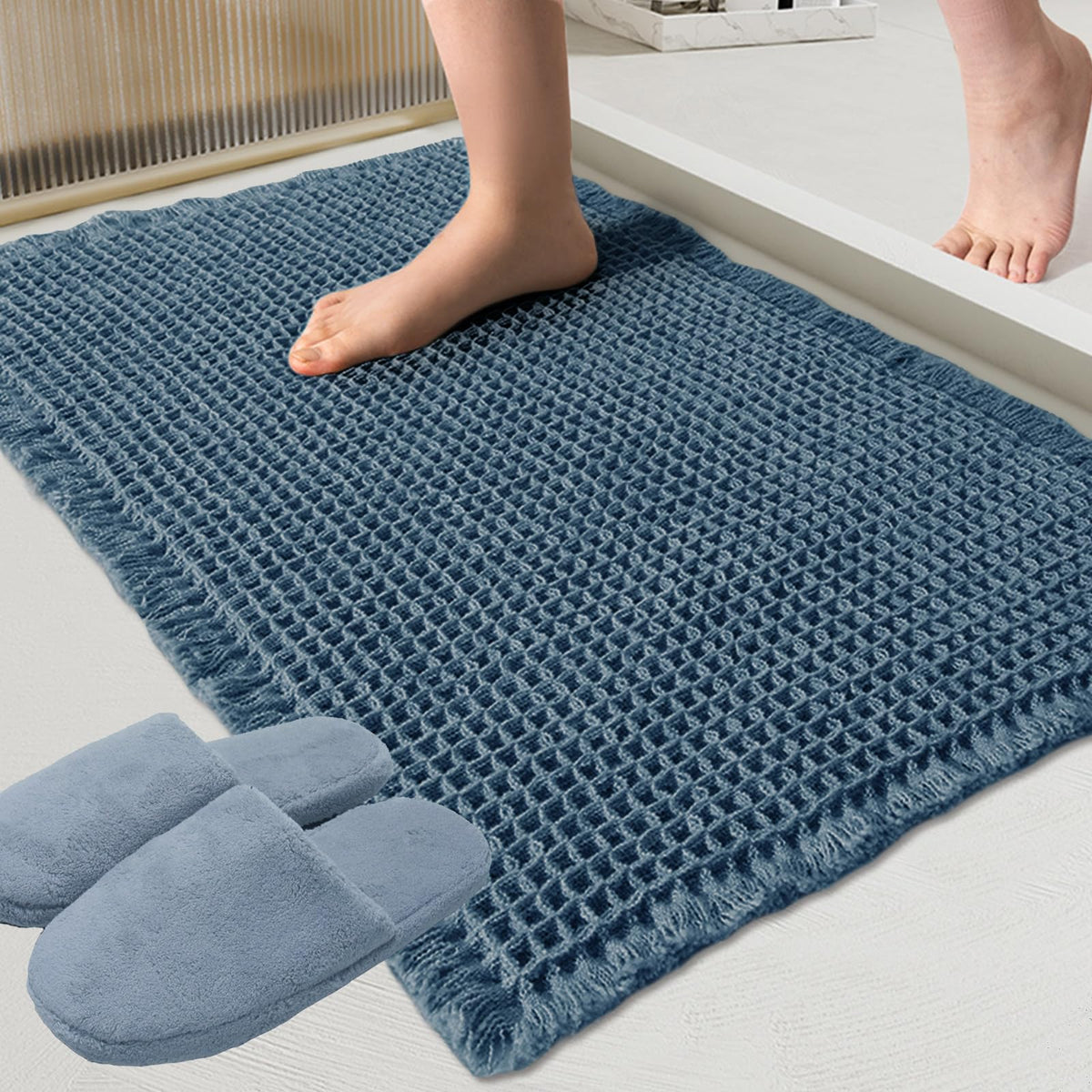 ZALL Tan Waffle Bath Mat,Super Absorbent Non Slip Bathroom Rug,Brown 18x30inch,Machine Washable Ultra Soft Floor Mats