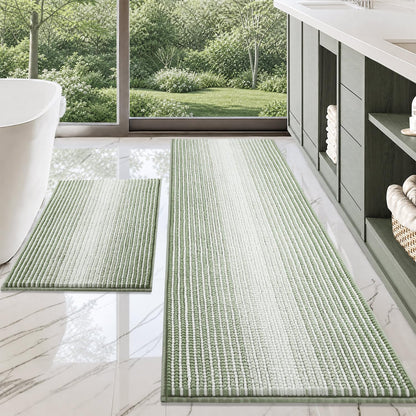 BSICPRO Bathroom Rugs Sets 2 Piece, Non Slip Striped Bath Mats, Fog Blue