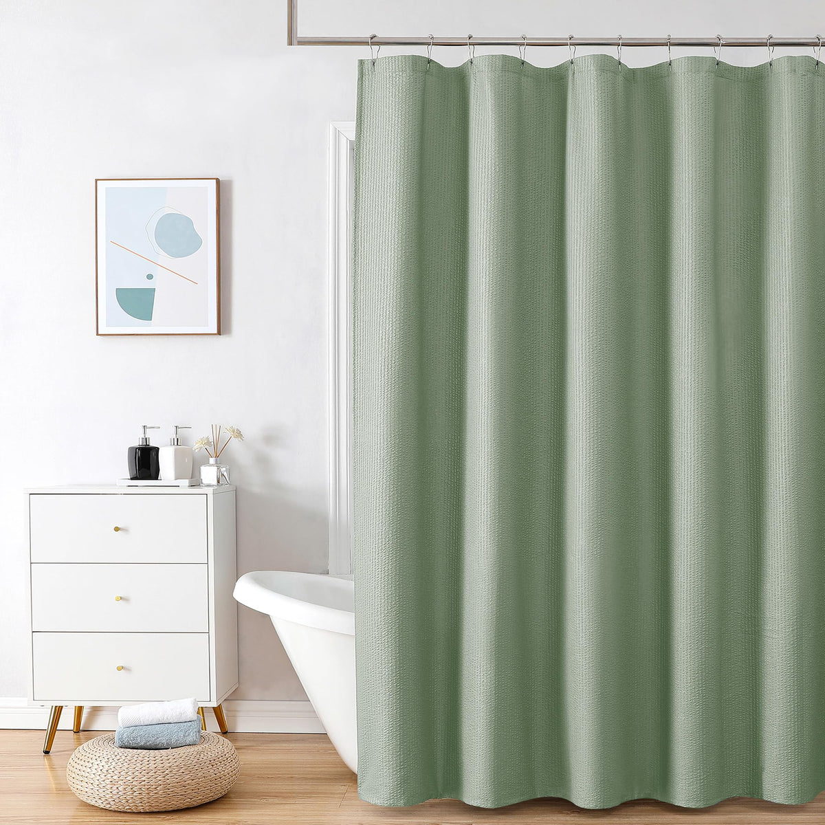 OVZME Berry Cute Shower Curtain, Embossed Textured Fabric Shower Curtain for Bathroom - Soft Cloth & Hotel Spa Luxury, Water Repellent, Machine Washable Shower Curtain, 72X72, Glacier Blue