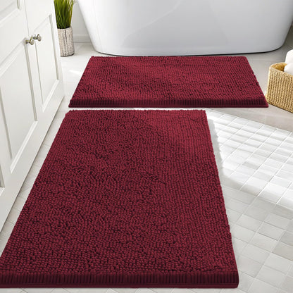 Smiry Chenille Bathroom Rugs Sets 2 Piece (30x20+24x16, Black)