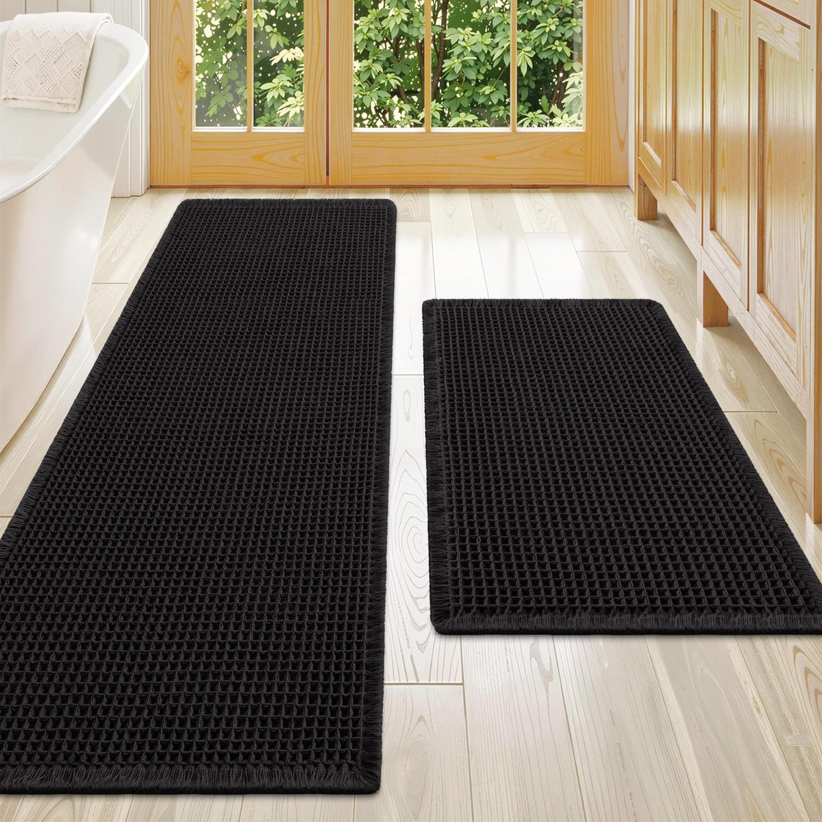Smiry Waffle Bathroom Rugs Sets 2 Piece (30x20+24x16, Brown)